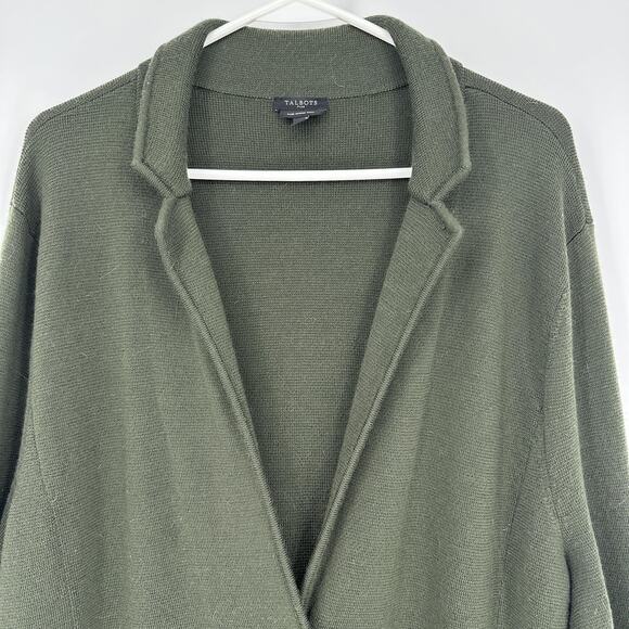 Talbots Blazer Womens 2X Dark Green Pure Merino Wool Knit Sweater Jacket Plus - Picture 2 of 8